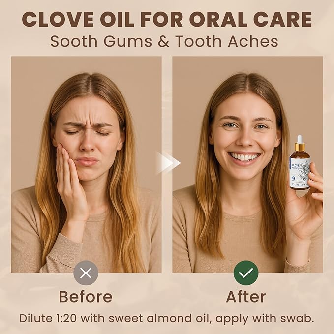 HIQILI 1 Fl Oz Clove Oil for Teeth and Gums, Oral Care, DIY Clean Spray, Aromatherapy, 100% Pure Natural Premium - 30ml - Bloomnest