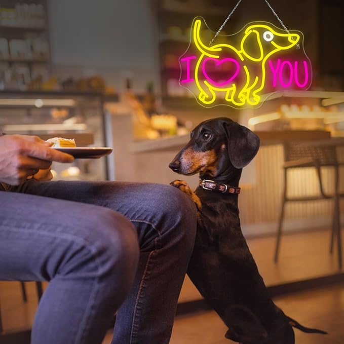 Lucunstar Dog Neon Sign I Love You Neon Signs for Wall Decor Dog LED Light for Pet Shop Wall USB Connectivity Adjustable Brightness Pink LED Sign for Party Decor Gifts for Animal Lover Valentine's Day - Bloomnest