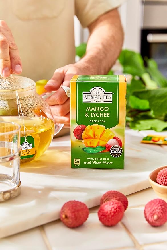 Ahmad Tea Green Tea, Mango & Lychee Teabags, 20 ct (Pack of 1) - Caffeinated & Sugar-Free - Bloomnest