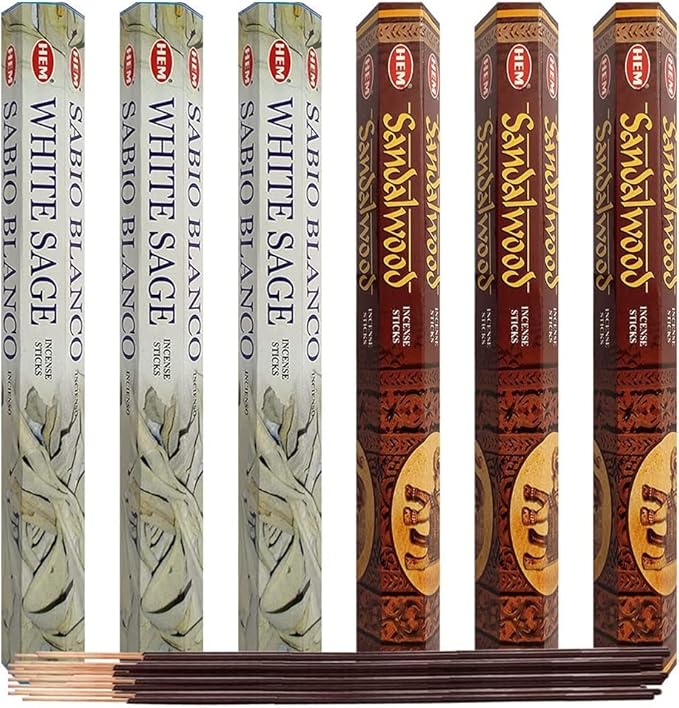White Sage & Sandalwood Incense Sticks & Holder Bundle Variety Pack from Hem Trumiri Insense Insence