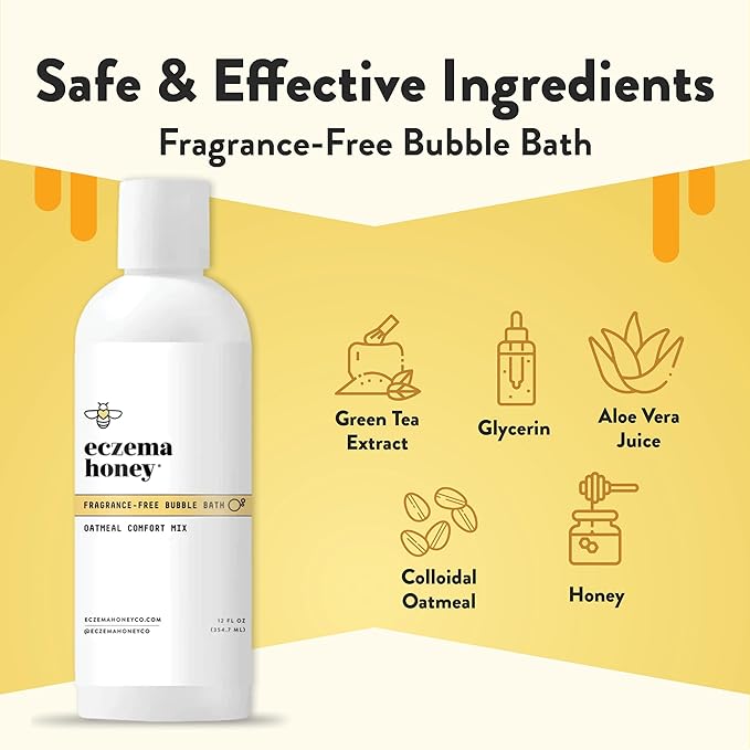 ECZEMA HONEY Fragrance-Free Oatmeal Comfort Bubble Bath - Sensitive Skin Body Wash & Bath Soak - Moisturizing Bath Products - Nourishing Bubble Bath for Women, Men, & Kids (12 Oz) - Bloomnest