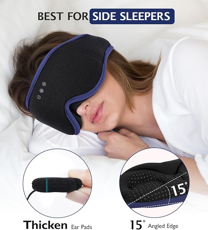 LC-dolida Sleep Mask with Headphones Bluetooth 5.4, 3D Sleeping Headphones for Side Sleepers Bluetooth Sleep Mask Blackout Bluetooth Eye Mask for Sleeping Travel Meditation Men Women - Bloomnest