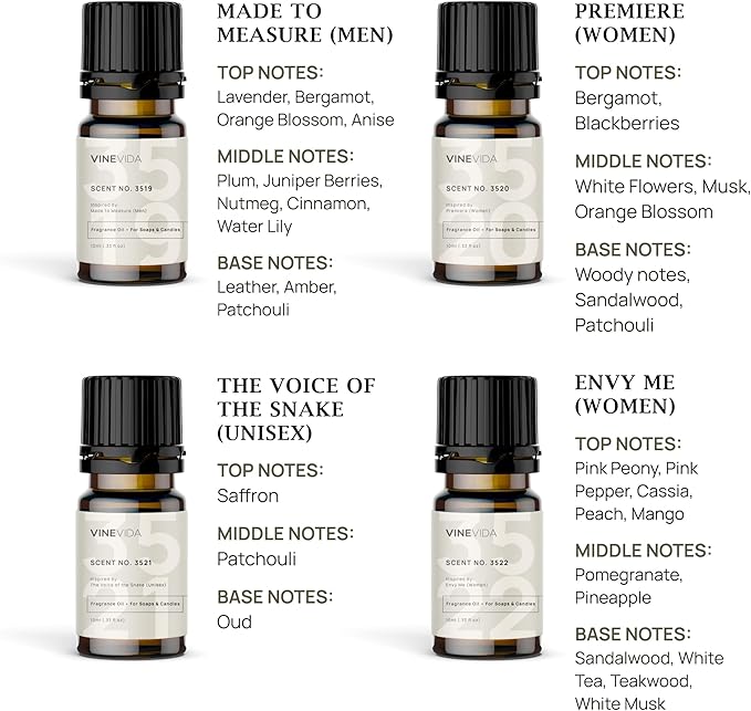 VINEVIDA [Set of 8] Luxe Scents for Candle Making, Made in USA Candle Fragrance Oil, Soap Making Essential Oils, Diffuser Oil Scents - Bloomnest