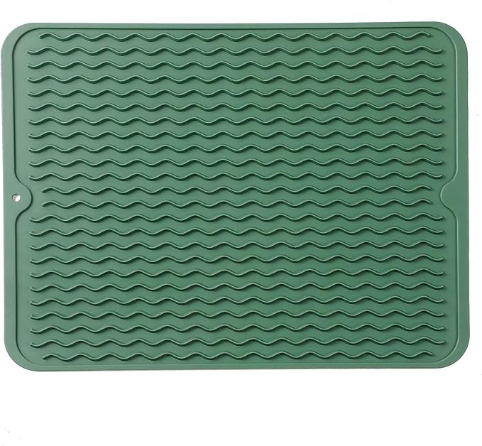Silicone Dish Drying Mat for Multiple Usage,Easy clean,Eco-friendly,Heat-resistant Silicone Mat for Kitchen Counter or Sink,Refrigerator or drawer liner Green L 16 inches x 12 inches - Bloomnest