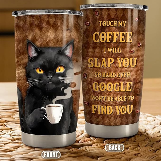 Black Cat Tumbler 20oz Stainless Steel Insulated Coffee Travel Mug Cup for Men Women on Birthday Christmas - Bloomnest