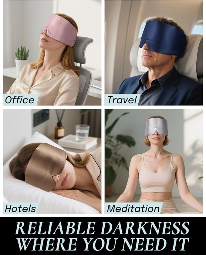 Zenssia Satin Sleep Mask for Women and Men, Lightweight Padded Eye Mask with Adjustable Strap, Comfort Blackout for Travel and Nap - Silver Grey - Bloomnest