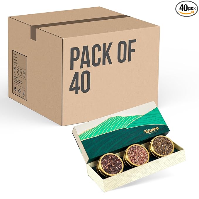 Teaniru, Novelty Tea Collection – Pack of 40 | Loose Leaf Tea Sampler Gift | 3 Flavored Tea - Black, Herbal & Green Tea | Loose Leaf Tea Gift Set for Corporate Gifting - Bloomnest