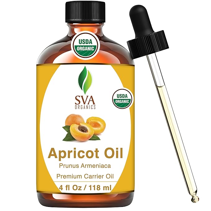 SVA Apricot Seed Oil Organic - 4 Fl Oz – 100% Natural Cold Pressed Organic Apricot Oil - for Face, Skin Care, Hair Care, Scalp Massage & Body Massage – Carrier Oil with Dropper - Bloomnest