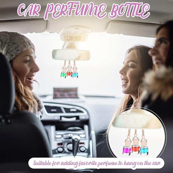 60 Pcs Hanging Car Air Freshener Car Diffuser Bottle Empty Glass Perfume Air Freshener Diffuser Bottle Pendant for Essential Oils Fragrance Aromatherapy Ornament Decor (Cylinder Style) - Bloomnest