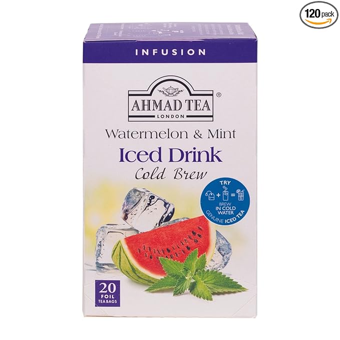 Ahmad Tea Herbal Tea, Cold Brew Watermelon & Mint Teabags, Iced Tea, 20 ct (Pack of 6) - Decaffeinated - Bloomnest