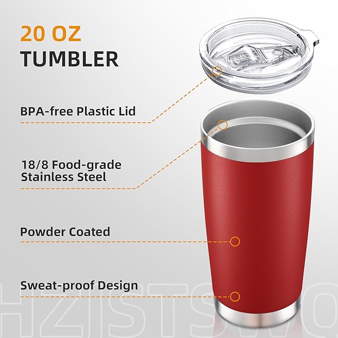 20 oz Tumbler Bulk with Lid Stainless Steel Insulated Tumblers Double Wall Vacuum Coffee Mug Powder Coated Tumbler Cups for Cold and Hot Drinks, Wine Red, 6 pack
