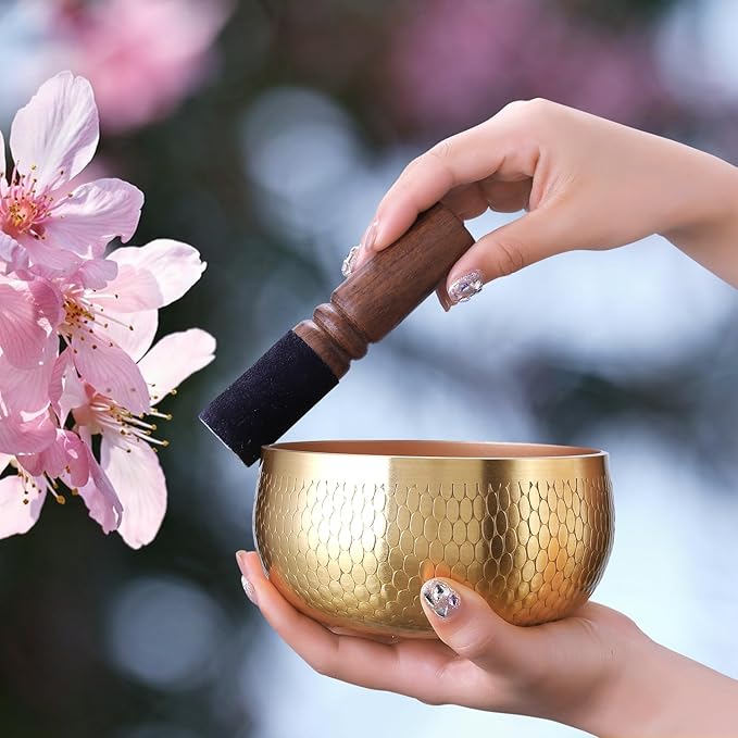 Tibetan Singing Bowl Set — Meditation Sound Bowl Handcrafted in Nepal, Long Lasting Sound for Deep Calming Relaxation, Meditation, and Sound Bowl Healing | Includes Mallet & Cushion(5") (4") - Bloomnest