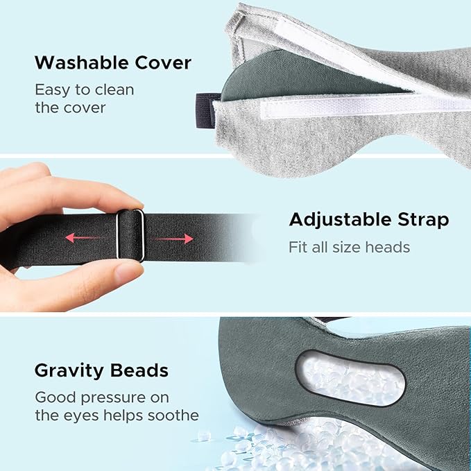 Ezona Heated Eye Mask, Warm Eye Compress Mask for Dry Eyes, USB Electric Eye Heating Pad with Temperature & Timer Control, Dry Eye Mask for Blepharitis, Sinus Migraine (Gray) - Bloomnest