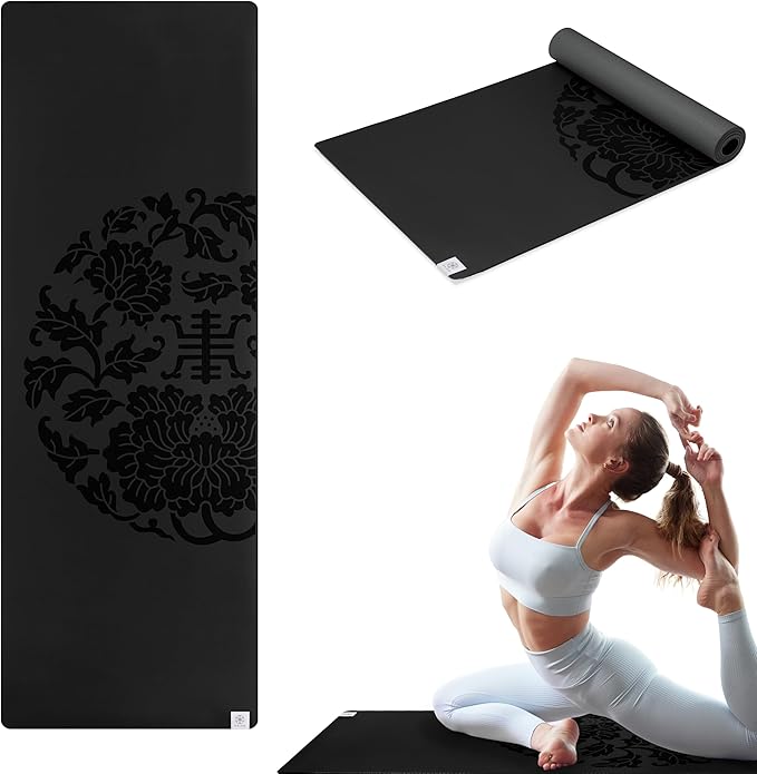 Gaiam Dry-Grip Yoga Mat - 5mm Thick Non-Slip Exercise & Fitness Mat for Standard or Hot Yoga, Pilates and Floor Workouts - Cushioned Support, Non-Slip Coat - 68 x 24 Inches - Bloomnest