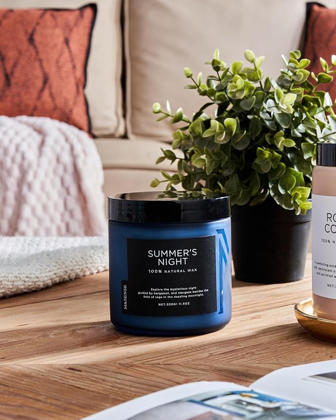 M&SENSE Summer's Night Scented Candle, 11.6oz Natural Soy Wax Clean Non Toxic for Home, Medium 2 Wick Gifts for Men, Up to 70 Hours Burn Time, Manly Candles for Bedroom - Bloomnest