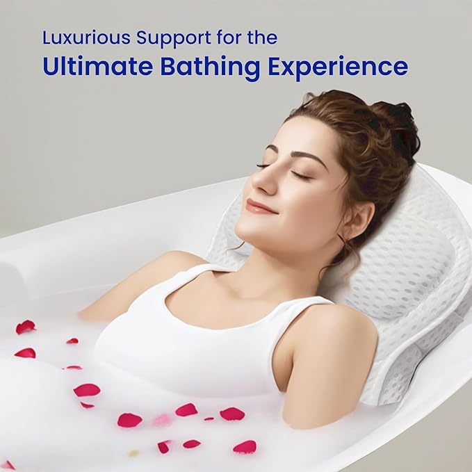 Bath Pillows for Tub Full Body, Large Mesh tub Pillow for Bathtub for Head, Neck and Back Support with Laundry Bag and Hanger for Quick Drying White - Bloomnest