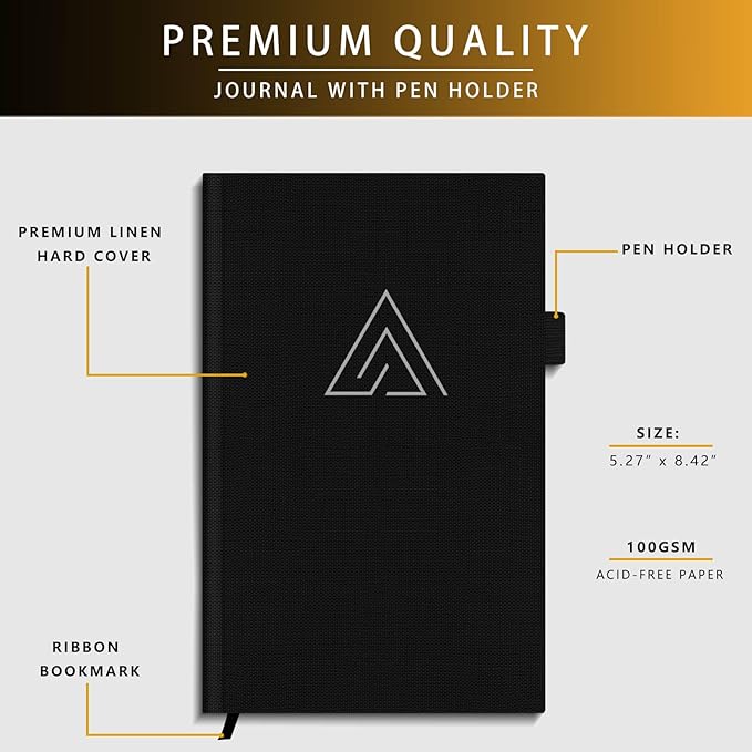 Self-Mastery Journal for Men - Gratitude and Productivity Journal for More Happiness, Positivity, Growth, Mindfulness, Self Care and Reflection - Guided Inspirational Journals for Men & Women (Black) Draphy