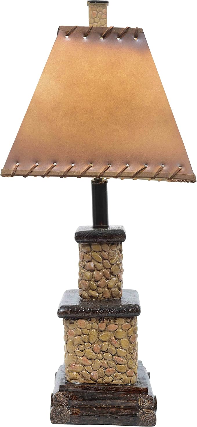 BLACK FOREST DECOR - Stone Fireplace Lamp - Rustic Cabin Lighting for Living Room or Bedroom - 15" W x 7" D x 25" H - Bloomnest