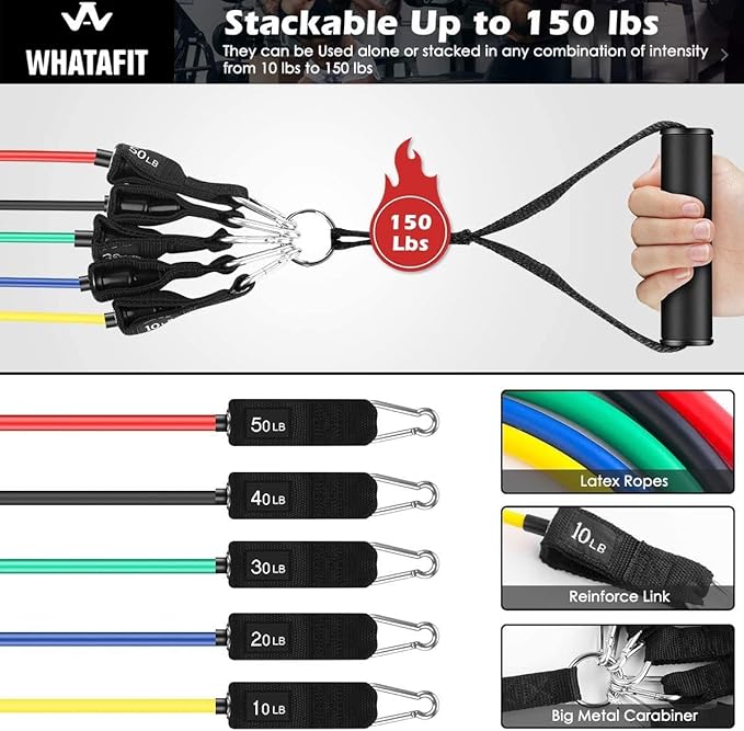 WHATAFIT Resistance Bands, Exercise Bands，Resistance Bands for Working Out, Work Out Bands with Handles for Men and Women Fitness, Strength Training Home Gym Equipment - Bloomnest