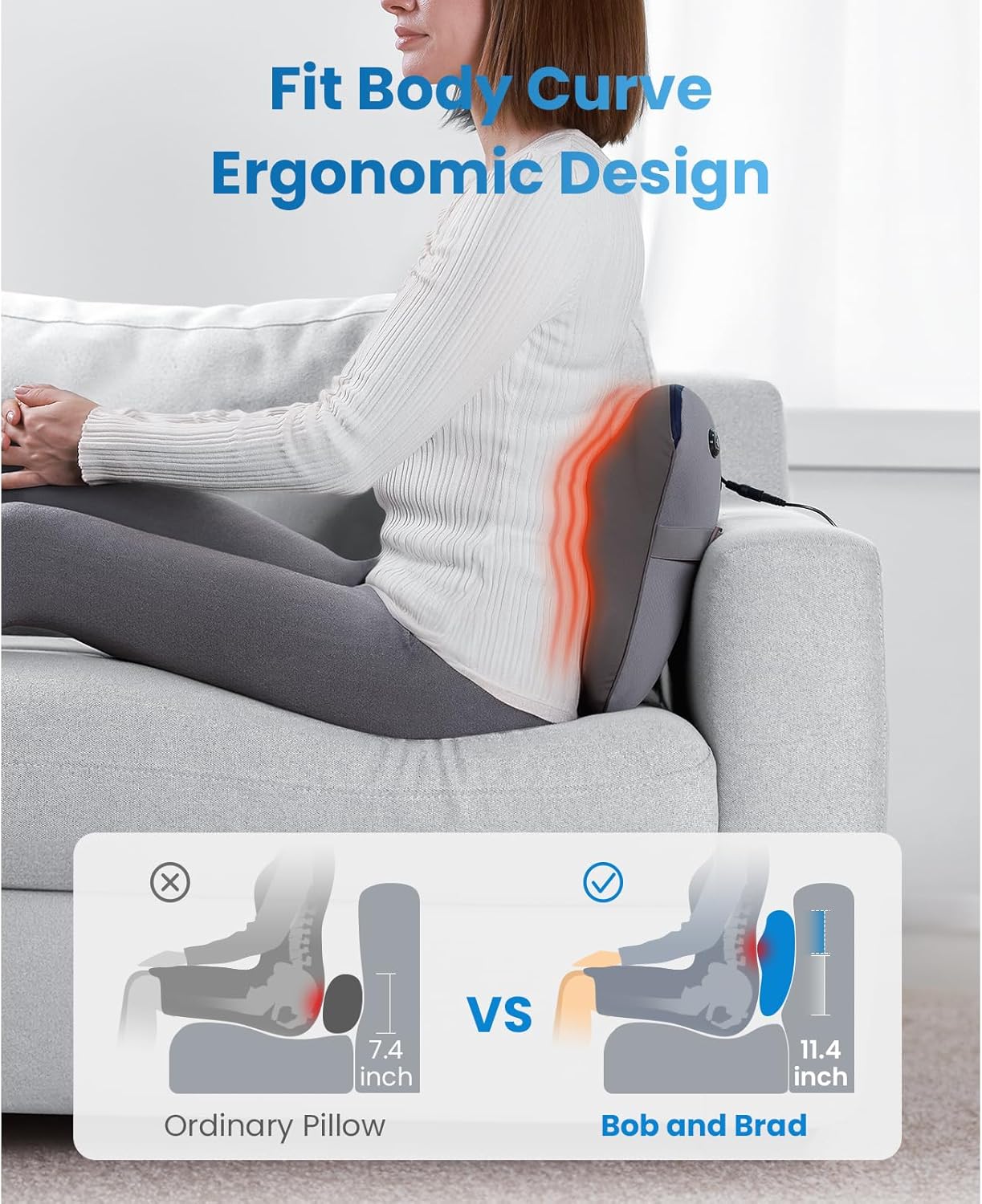 BOB AND BRAD Back Massager with Heat and Remote, EZBack Plus Corded Neck Massager for Pain Relief Deep Tissue, Shiatsu Massage Pillow with 3 Level for Full Body, FSA Eligible Ideal Gifts for Women