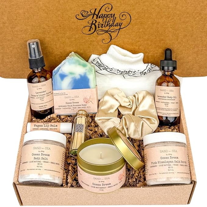 Happy Birthday Spa Gift Box for Women - Handmade Self Care Package for Woman - Relaxing, Pampering & Stress Relief Gift Baskets for Women, Mom, Friend, Wife, Sister, Aunt, Her - Luxury Birthday Gift - Bloomnest