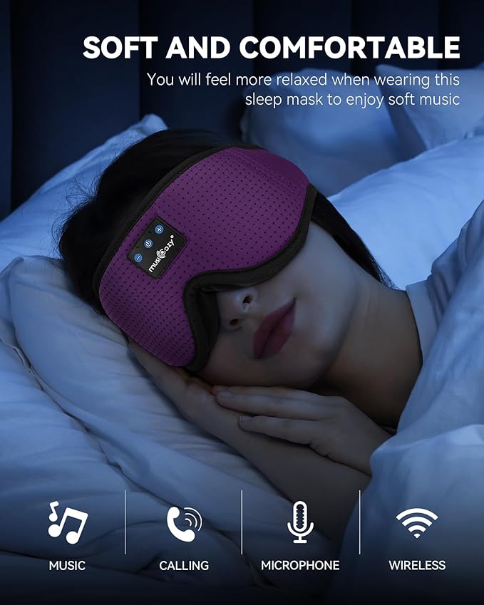 MUSICOZY 3D Sleep Headphones Mask Sleeping Headphones for Side Sleepers Eye Mask, Wireless Bluetooth Headband Headphones Cool Gadgets Unique Gifts(Purple) - Bloomnest
