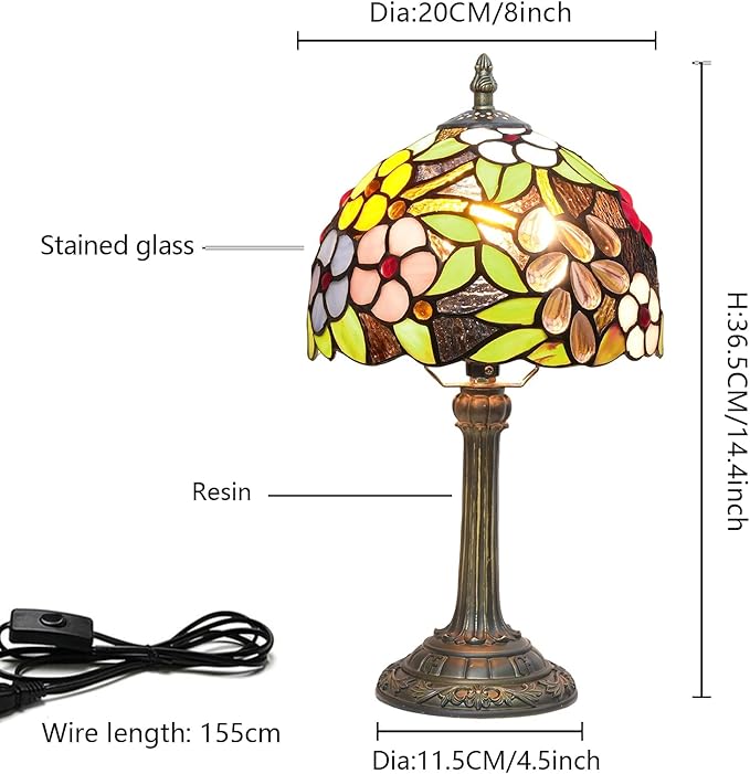 Tiffany Lamp Bedside Table Lamp-Nightstand,Stained Glass Lamp for Bedroom Dorm Living Kitchen, Aesthetic Cute Home Decor Gift (8-inch Grape Flower) - Bloomnest