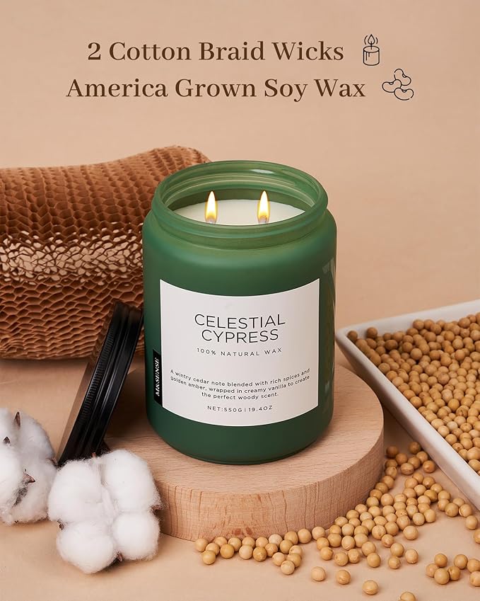 M&SENSE Celestial Cypress - Cedar & Spice Soy Jar Candles, Cedarwood Cardamom Large Winter Scented Candles 19.4oz 110 Hour Long Lasting Burn, Non Toxic Natural Warm Woody Scent Gifts for Men Women - Bloomnest