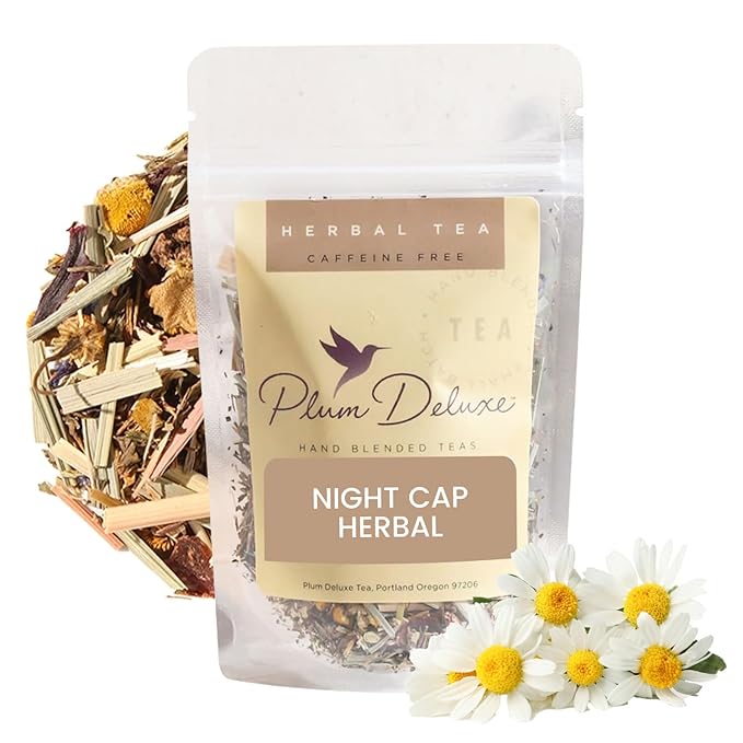 Night Cap Herbal Tea – Sleepytime Loose Leaf Tea for Relaxation & Sleep – With Chamomile, Valerian, Peppermint & Lemon Balm – Makes 60–80 Cups – Caffeine Free – Handcrafted in USA – Plum Deluxe - Bloomnest