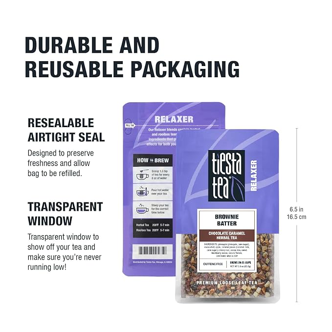 Tiesta Tea Brownie Batter, Premium Loose Leaf, Chocolate Caramel Herbal Tea Blends, Non-Caffeinated Herbal Drink, Real Fruit, Herbs, Spices, Hot or Iced Brew Up to 20-25 Cups, 3oz Resealable Pouch - Bloomnest