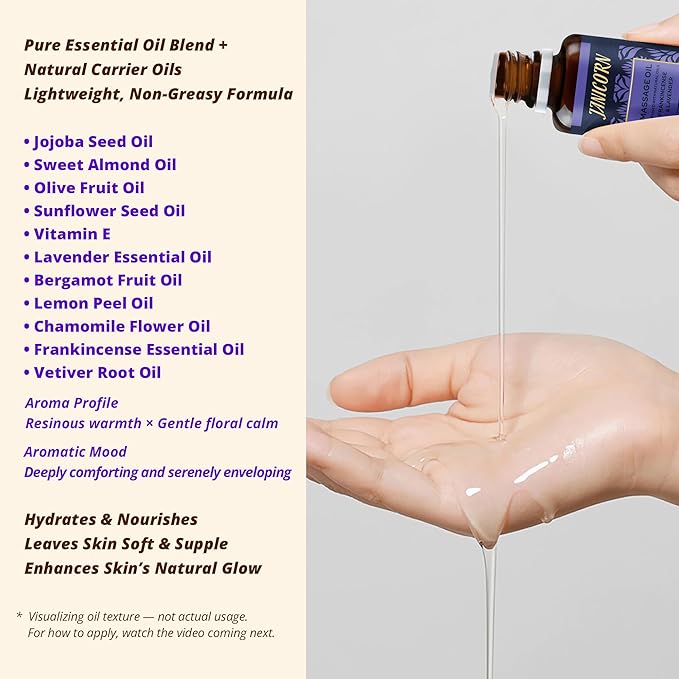 Frankincense & Lavender Aromatherapy Oil for Face & Body Massage – Plant-Based Blend for Nourishing Care, Resinous-Floral Aroma for Calming and Grounding Self-Care Rituals, 1 fl oz / 30 ml - Bloomnest