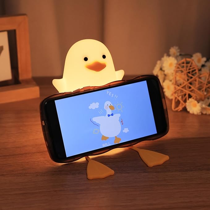 Cute Duck Lamp, Animal Nursery Silicone Night Light with Portable USB Rechargeable Timer Dimmable, Perfect for Home Bedroom Living Room, Holiday Birthday Xmas Easter Decor Gifts to Kids Baby - Bloomnest