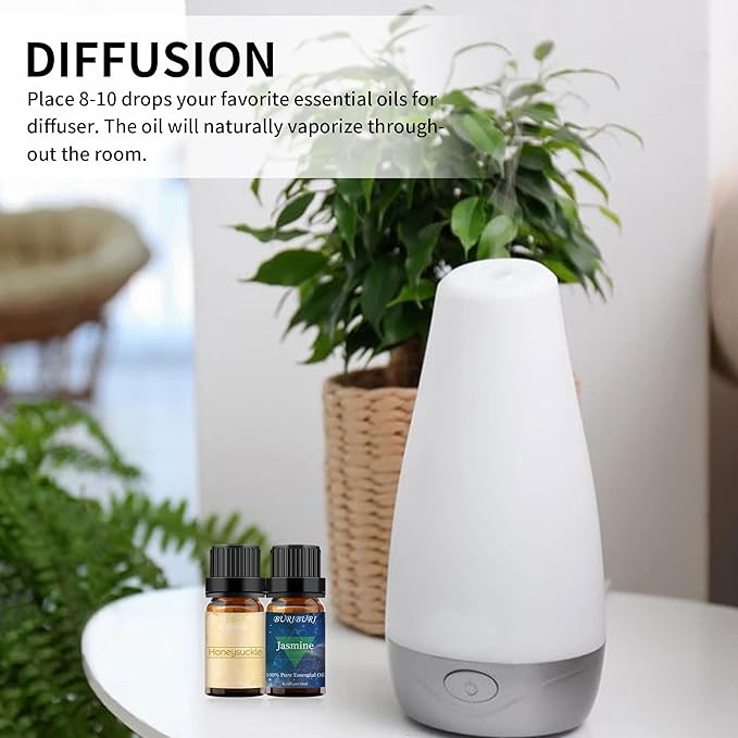 BURIBURI Honeysuckle Oil and Jasmine Essential Oil Set 2 Pack, 100% Pure Diffuser Oil Honeysuckle Essential Oil for Massage, Soap Making BURIBURI