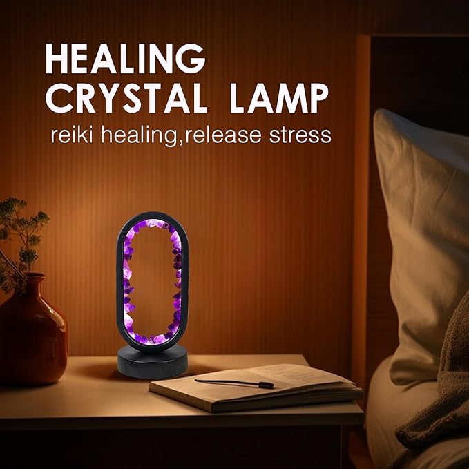 Runyangshi Crystal Lamp Amethyst Raw Stone Ellipse Night Lamp Natural Healing Crystal Night Light Table Lamp Base USB Port 3 Colours Mode for Bedroom Bedside Lamp Office Home Decor Gift - Bloomnest