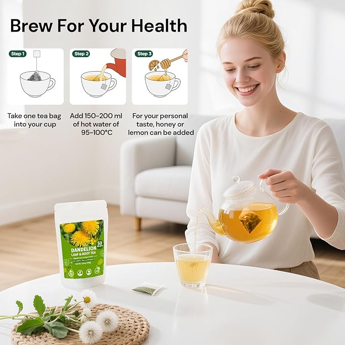 Dandelion Leaf and Root Tea bags, Natural Chinese Detox Herbal Tea Support Liver & Kidney Health and Aid Digestion Caffeine Free (1 Pack/50 Bags) - Bloomnest