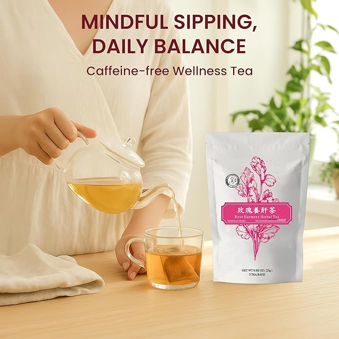 Rose Harmony Herbal Blend, Natural Herbal Tea With Rose, Mandarin Peel, Chrysanthemum, and Licorice Root, Calming Floral Infusion and Relaxing Beverage, Includes 5 Natural Tea Bags for Mindful Sipping