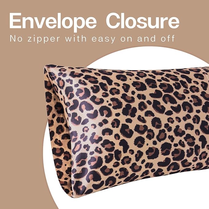 MR&HM Satin Pillowcase for Hair and Skin, Silk Satin Pillowcase 2 Pack, Standard Size Pillow Cases Set of 2, Silky Pillow Cover with Envelope Closure (20x26, Brown Leopard) - Bloomnest