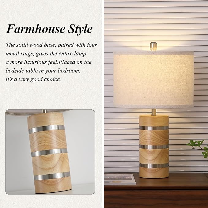 Retro Table Lamp,Farmhouse Nightstand Lamp,Rustic Wood Bedside Lamps,Desk Lamp for Bedroom Living Room Patio Hallway Hotel,UL Listed,Bulbs Included,Set of 2 - Bloomnest