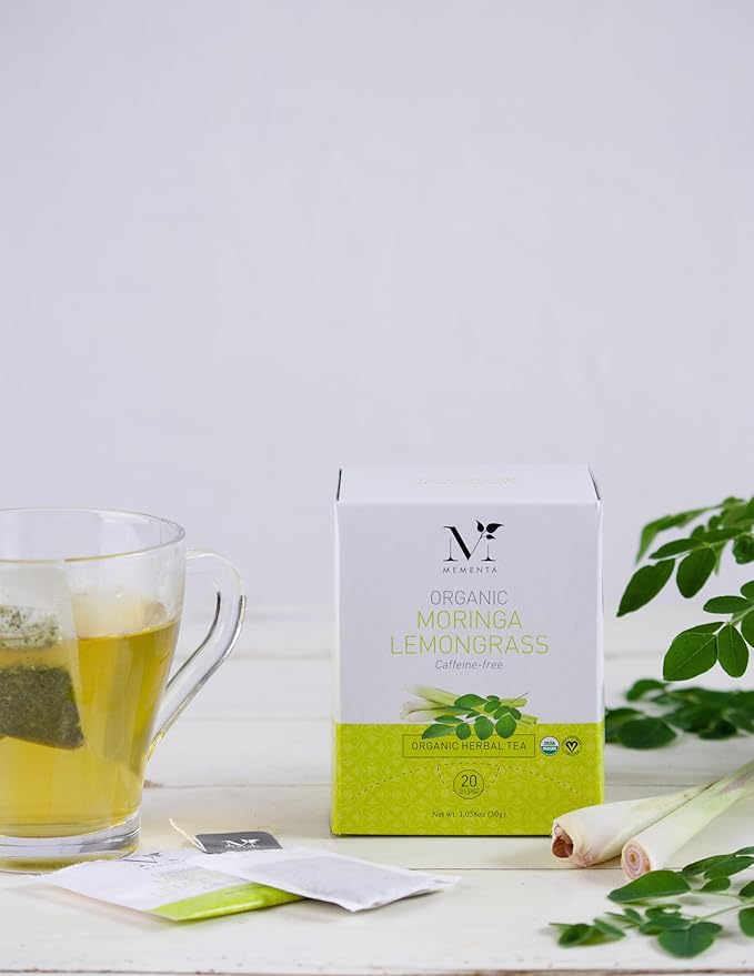 Mementa Inc Organic Moringa Lemongrass Herbal Tea Bags - 20 Individually Wrapped Bags Per Box, Pack of 6 Boxes - Premium Natural Ingredients for a Refreshing and Healthy Beverage - Bloomnest