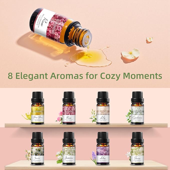 Essential Oils Set for Women | 8x10ml Lady Floral Essential Oils for Diffusers, Home Fragrance, Perfume Making & Massage | Rose, Jasmine, Gardenia, Lily, Lilac, Freesia, Ylang Ylang, Tuberose - Bloomnest
