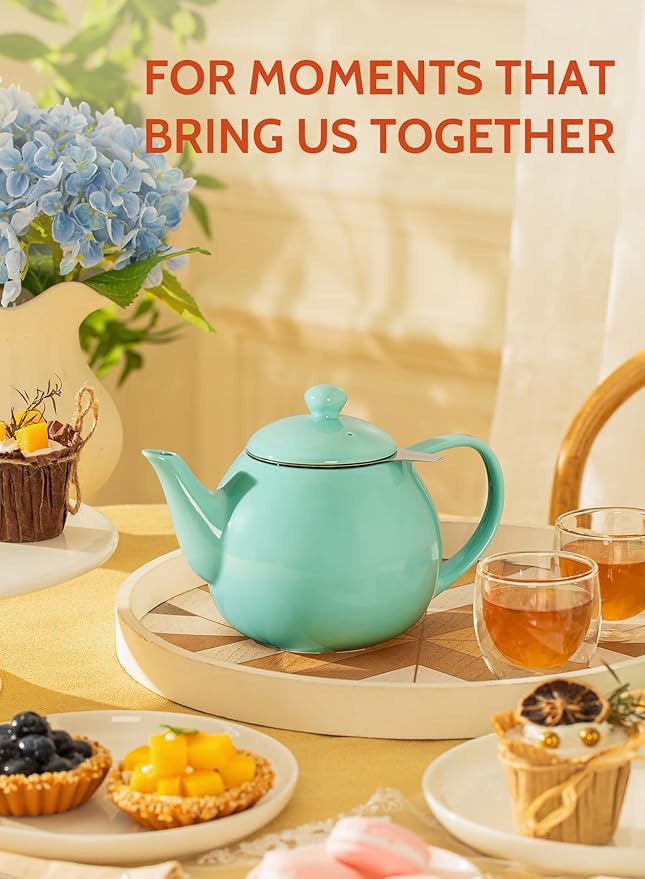 Sweese Teapots for Tea, 27 oz Porcelain Tea pot with Removable Stainless Steel Infuser, Tea Pots for Loose Tea - Mint Green - Bloomnest