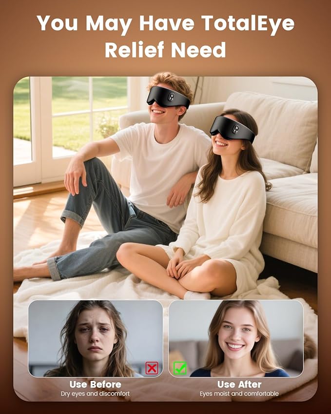 Heated Eye Mask - Cordless Eye Mask for Dry Eyes, Eye Relief, Improved Sleep, Timed Shutdown, 4 Temperature, Washable Eye Heating Pad for Travel, Removable for Cleaning - Black