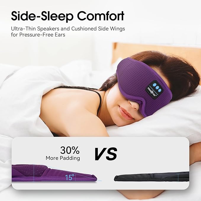 MUSICOZY White Noise Sleep Mask Headphones with 16 Soothing Sounds, Bluetooth Sleep Mask 3D Wireless Music Sleeping Headphones for Side Sleeper - Bloomnest