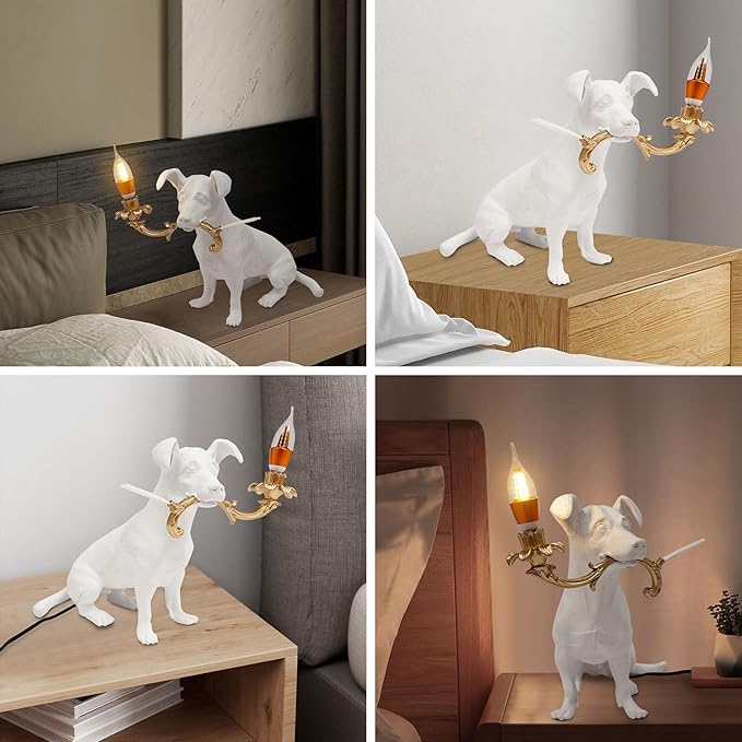 Modern Resin Carved Dog Table Lamp Cute Bedside Lamp Sitting Dog Floor Lamp Animal Table lamp Creative Desk Lamp for Home Decor,Living Room, Bedroom 16.53inch Tall - Bloomnest