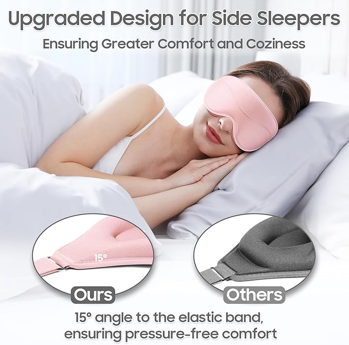 Sleep Mask - Total Blackout 3D Sleeping Mask, Super Lightweight & Silky Soft Eye Mask for Sleeping, Fully Adjustable Fit for Home, Office, Traveling, Meditation, Yoga, Pink - Bloomnest