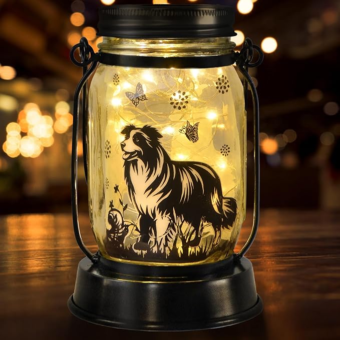 Border Collie Gifts for Women/Men Border Collie Solar Lanterns Dog Mom Birthday, Dog Lovers Lantern, Pet loss Pet Memorial Lights, Solar Garden Decoration Outside for Yard, Patio,Backyard,Porch - Bloomnest