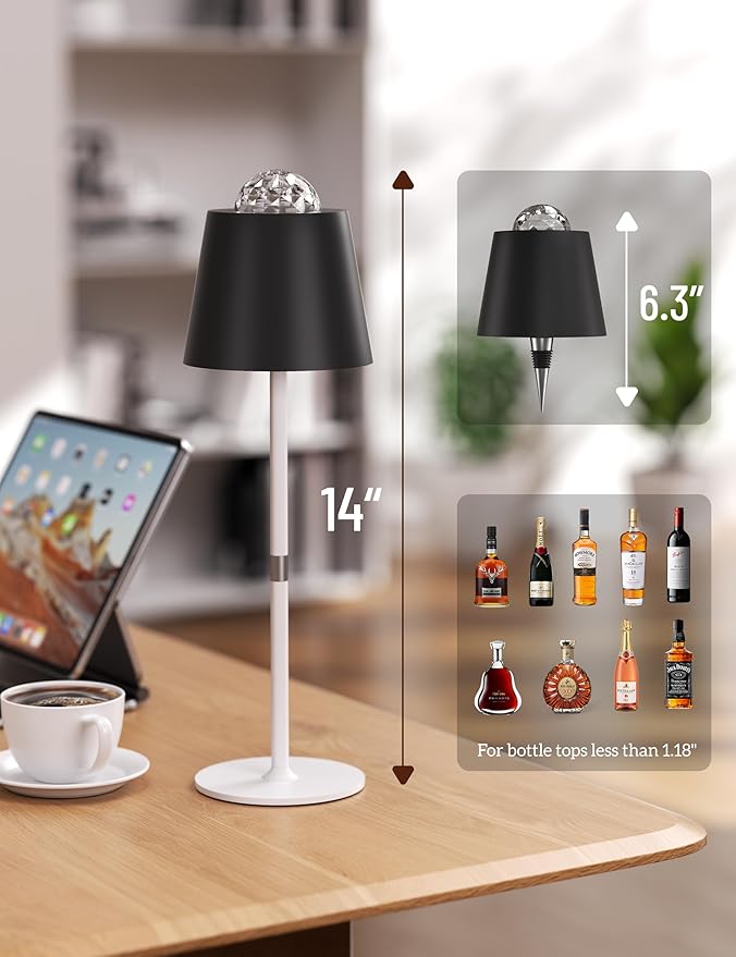 Joyzy Table Lamp with Projector Lighting, Wireless Wine Bottle Lamps Rechargeable Wine Bottle Lights Water Wave Ripple Projection Liquor Bottle Room Decoration Light Ambient for Bar Restaurants - Bloomnest