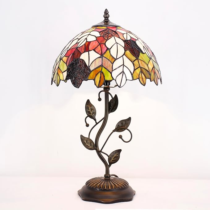 Tiffany Lamp Table Lamp Stained Glass Desk Lamps 12X12X19 Inches Reading Light Decor Bedroom Living Room (Maple Leaf Style) - Bloomnest