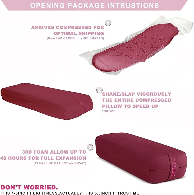 Simian Premium Meditation Bolster - Rectangular Support Cushion with Velvet Cover, Washable, for Restorative & Yin Yoga