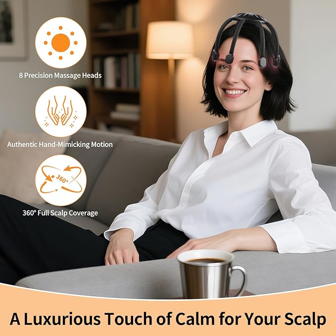 Hands-Free Scalp Massager, Electric Octopus Head Massager, Wearable Multi-Point Vibration Scalp Massager, Quiet & Lightweight for Work, Gaming & Relaxation, Tech Gifts for Men Women Bloomnest
